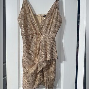 Elegant Asymmetrical Gold Sequin Dress
